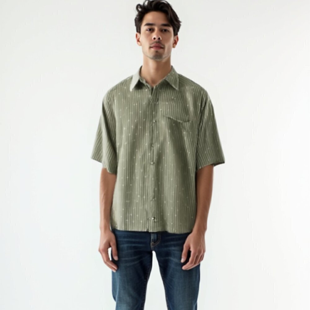 💕 Columbia Men's Green Striped Shirt L